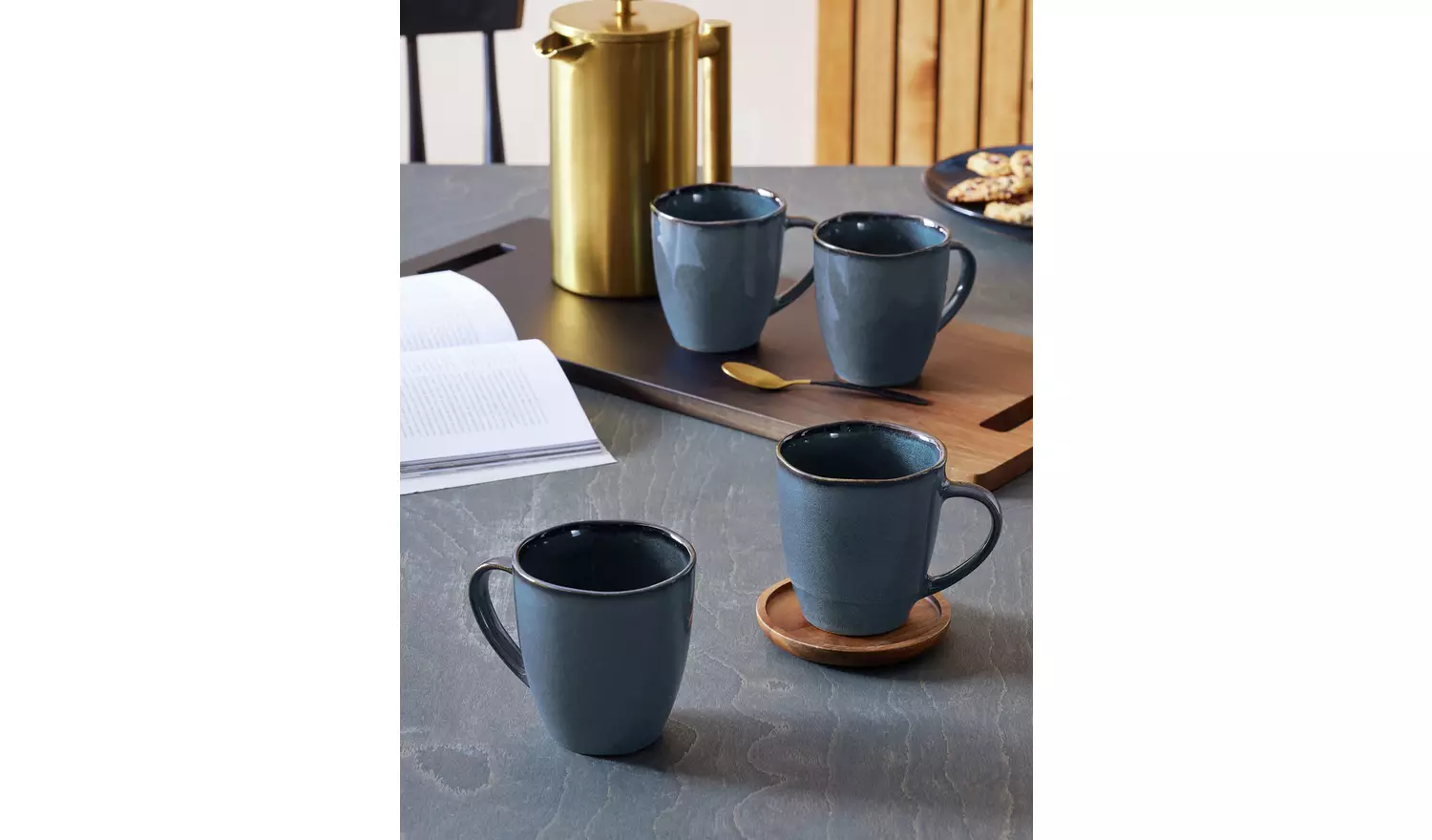 Habitat Set of 4 Reactive Stoneware Mugs - Navy
