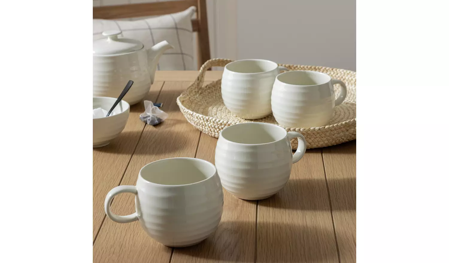 Habitat Ripple Set of 4 Stoneware Mugs - Cream