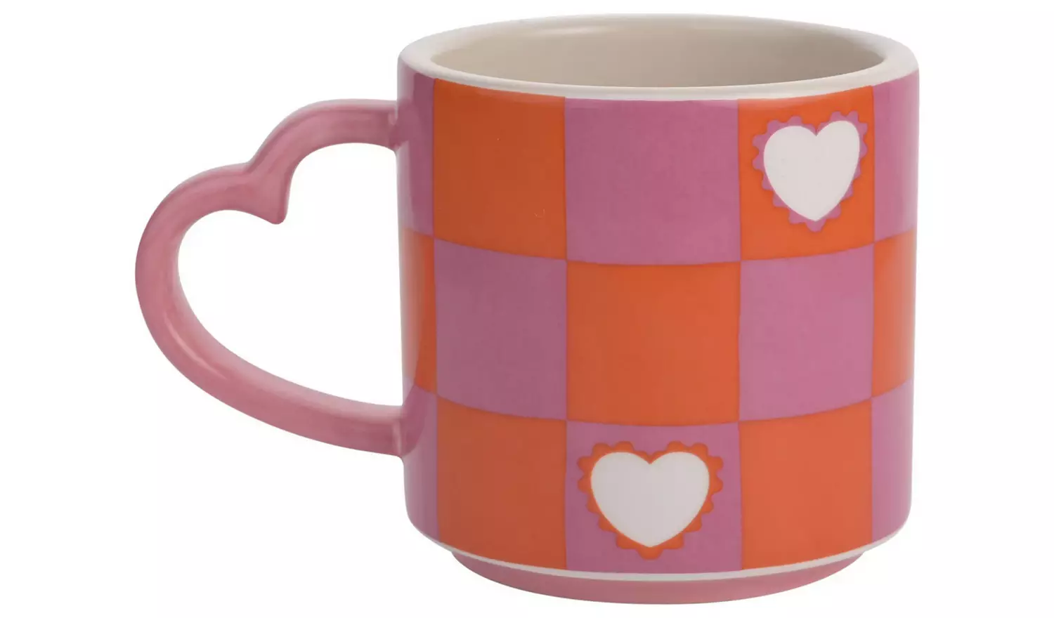 Raspberry Blossom Chequer And Heart Mug