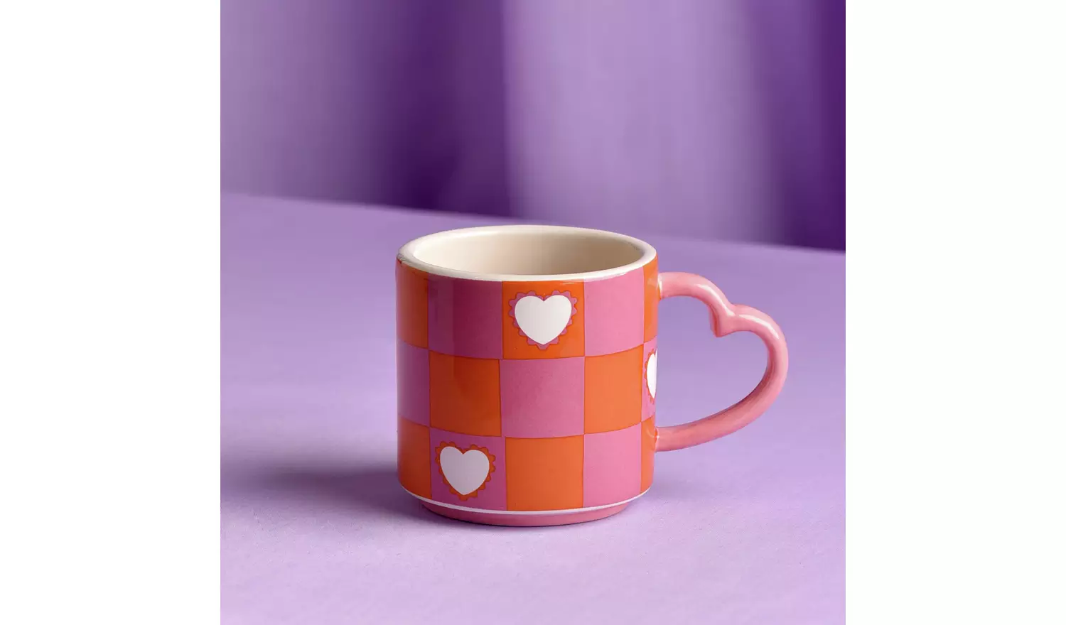 Raspberry Blossom Chequer And Heart Mug