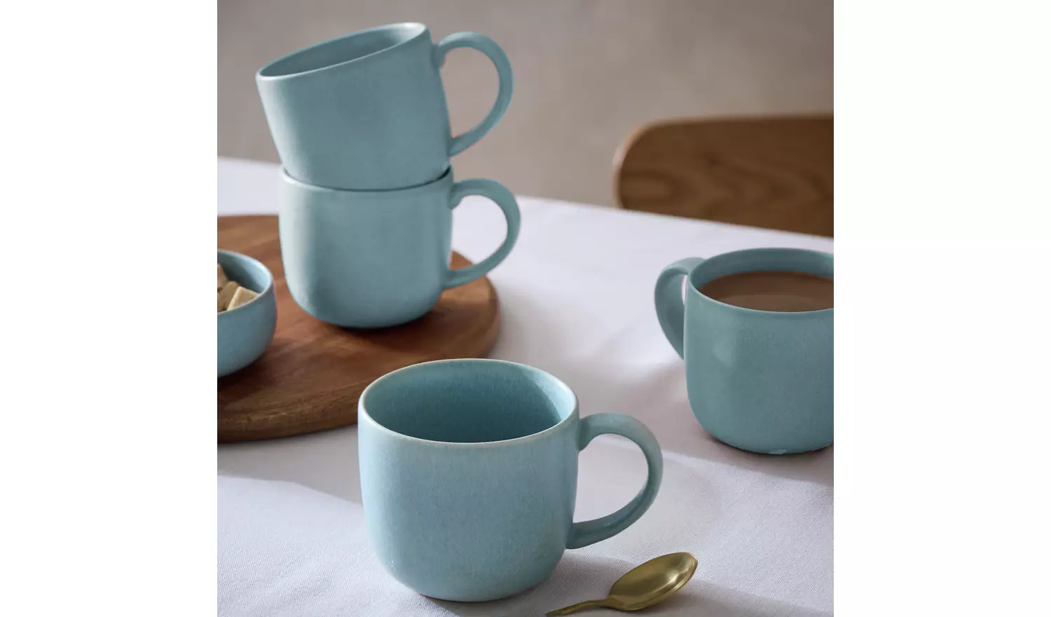 Habitat Set of 4 Reactive Stoneware Mugs - Soft Blue
