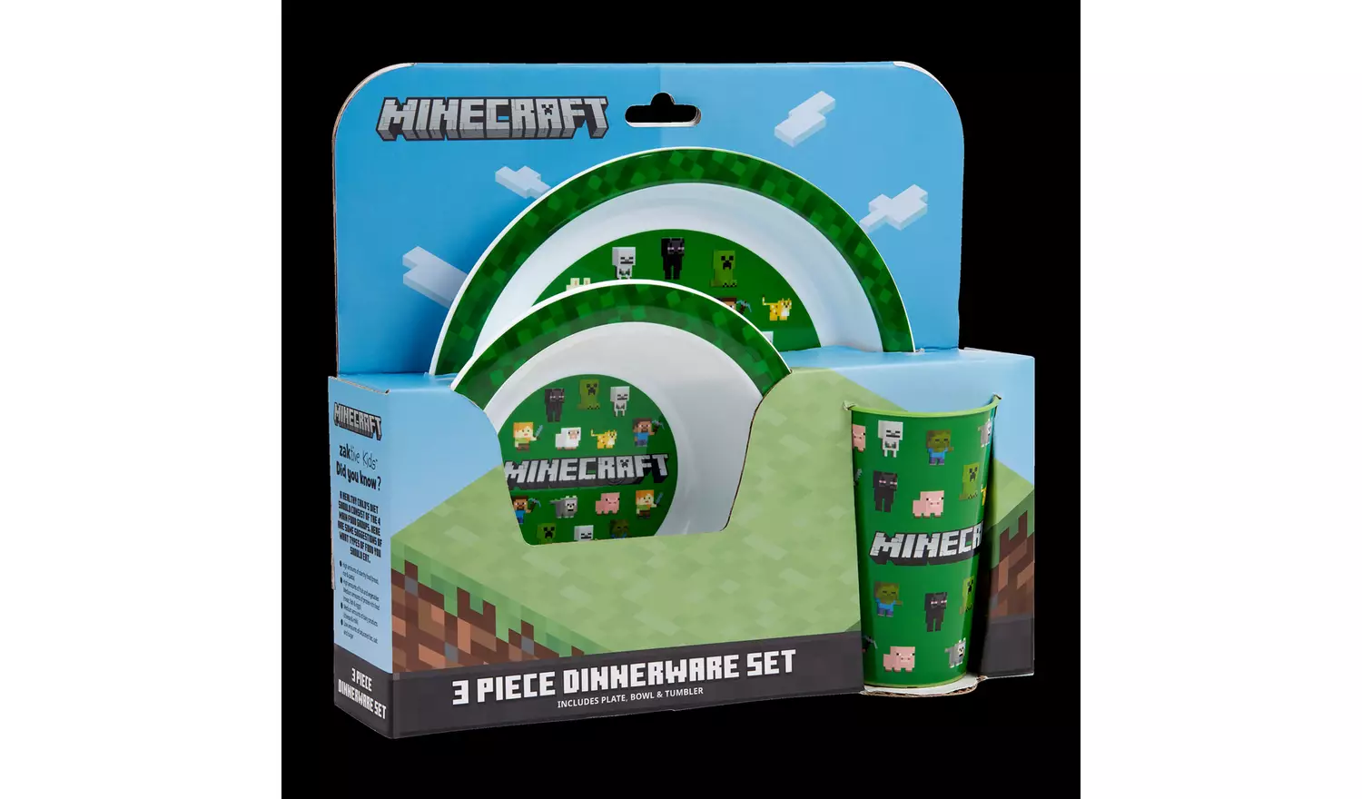Zak Minecraft Kids Plastic Dinner Set - Green