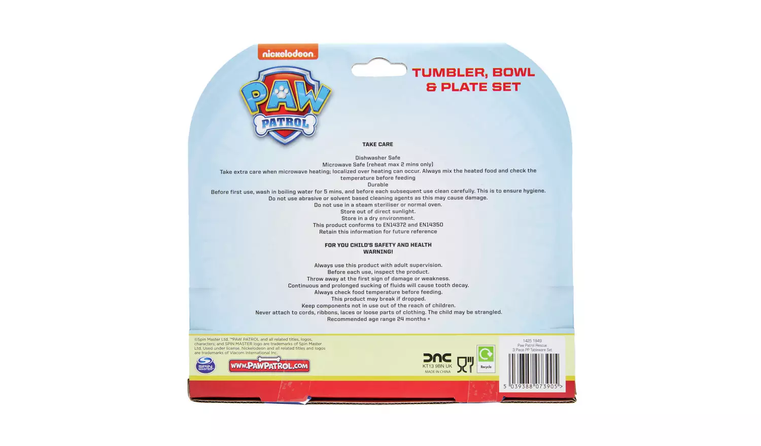 PAW Patrol Rainbow Kids Plastic Diner Set - Blue