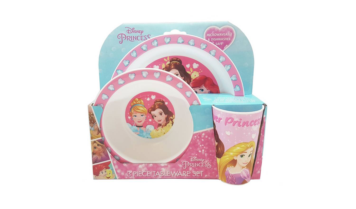 Disney Princess 3 Piece Tableware Dinner Set - Pink