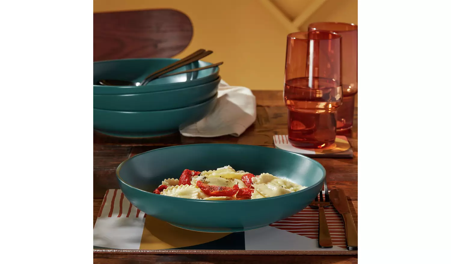 Habitat Matte Glaze 4 Piece Stoneware Pasta Bowls - Teal
