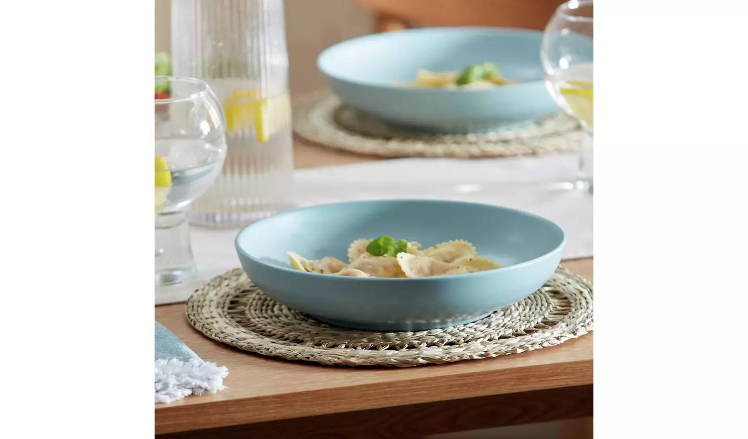 Habitat Matte Glaze 4 Piece Stoneware Pasta Bowl - Duck Egg