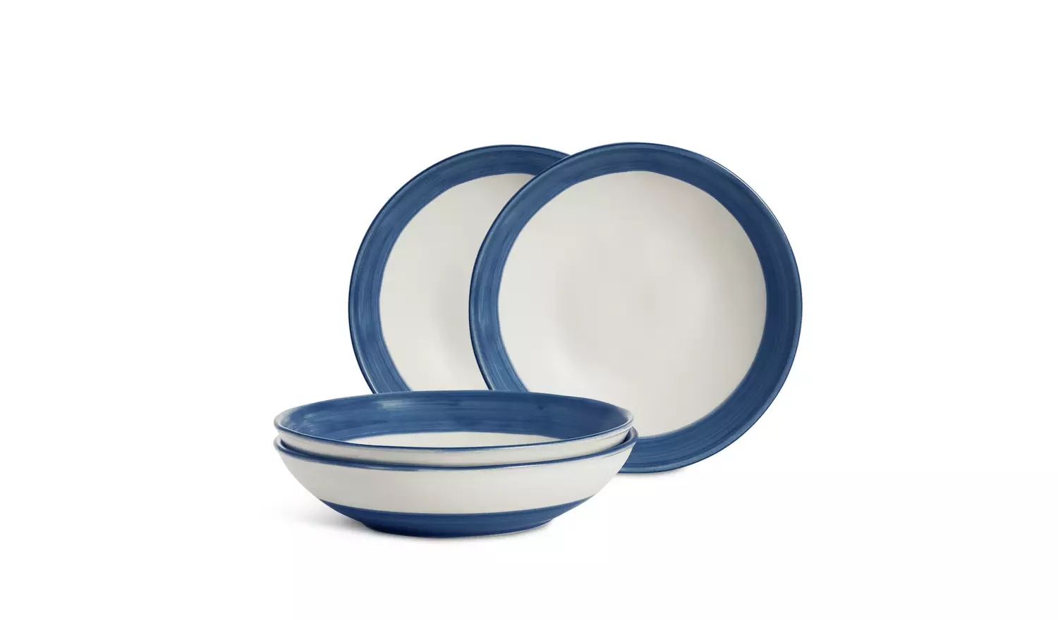 Habitat Artisan Stripe 4 Piece Stoneware Pasta Bowls - Blue