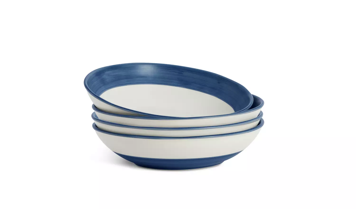 Habitat Artisan Stripe 4 Piece Stoneware Pasta Bowls - Blue