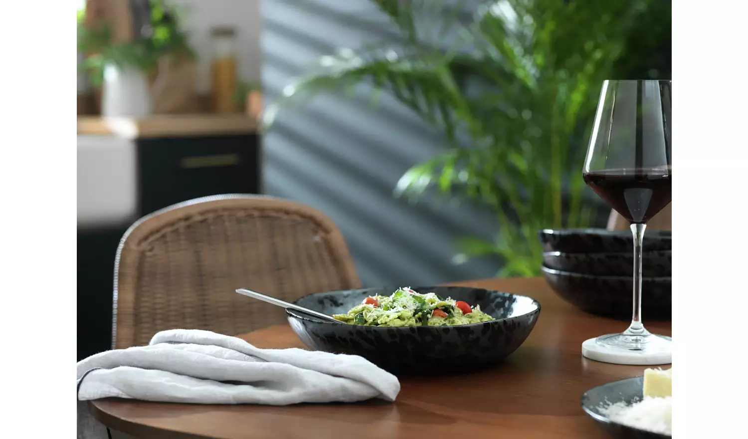 Habitat Preto 4 Piece Stoneware Pasta Bowls -Black