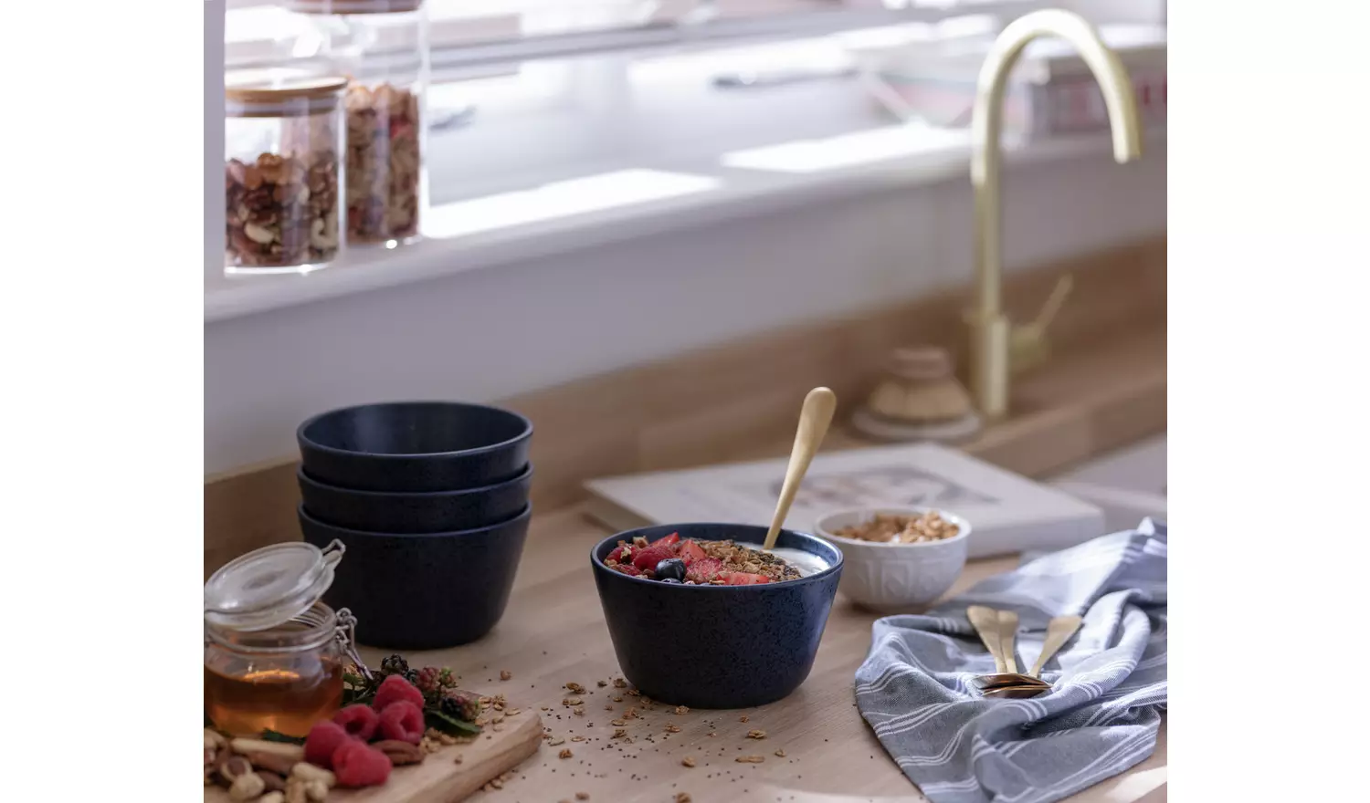 Habitat Addison Set of 4Stoneware Cereal Bowl - Blue