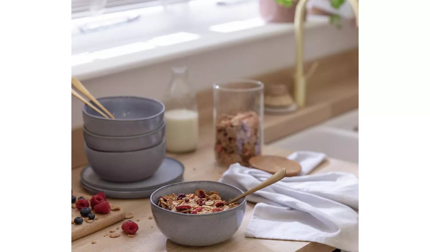 Habitat Evora 4 Piece Stoneware Cereal Bowl - Blue