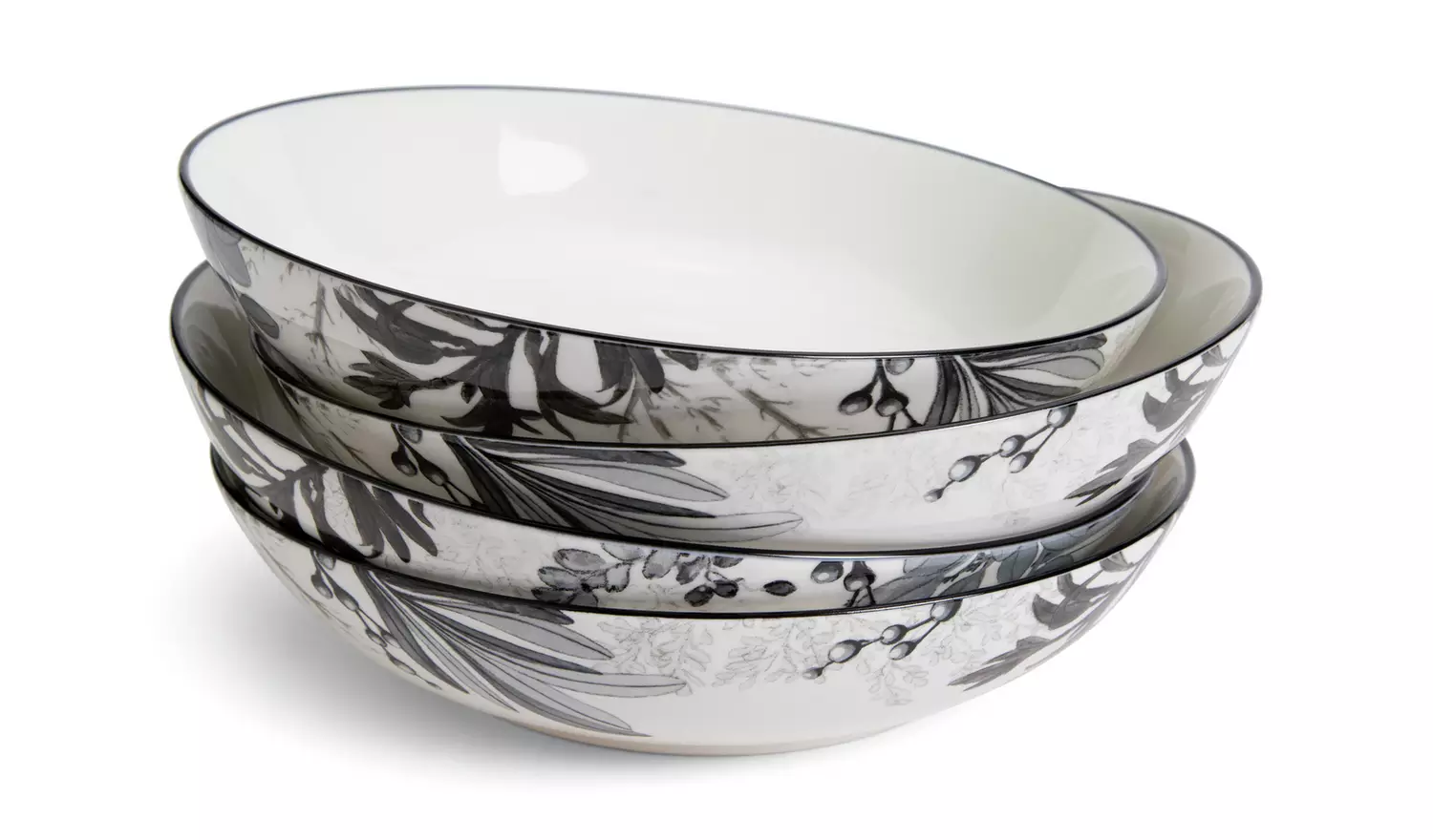 Habitat Monochrome 4 Piece Fine China Pasta Bowl - Grey