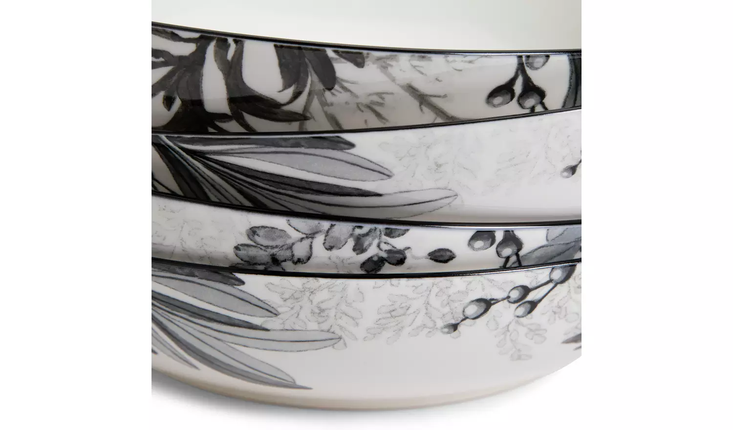 Habitat Monochrome 4 Piece Fine China Pasta Bowl - Grey