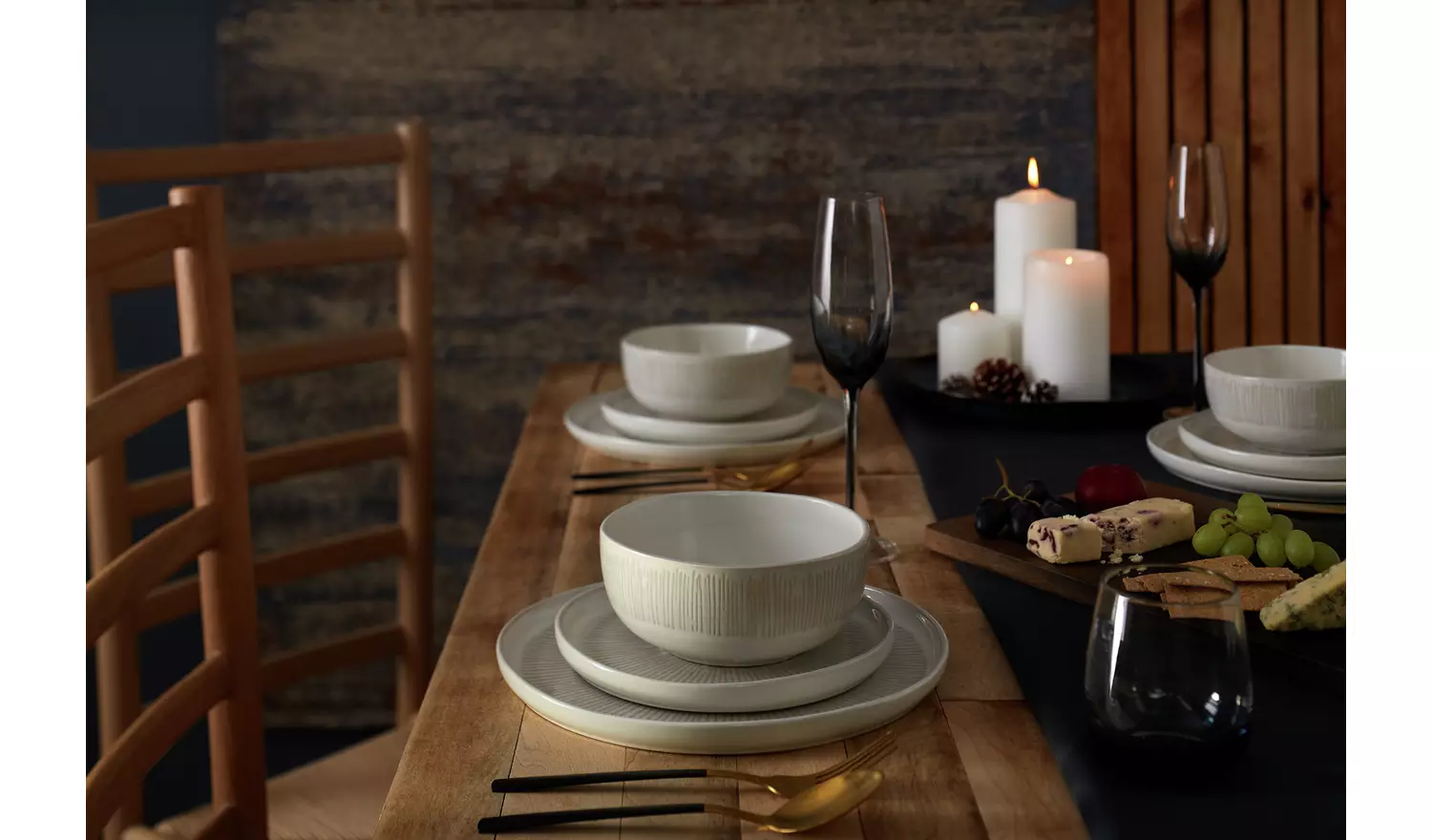 Habitat Wax Resist 12 Piece Stoneware Dinner Set - White