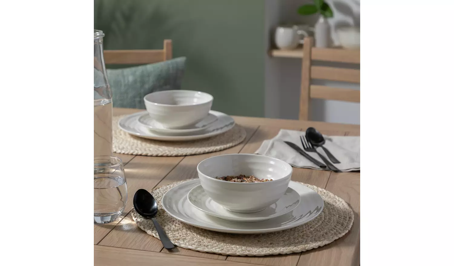 Habitat Ripple 12 Piece Stoneware Dinner Set - Cream