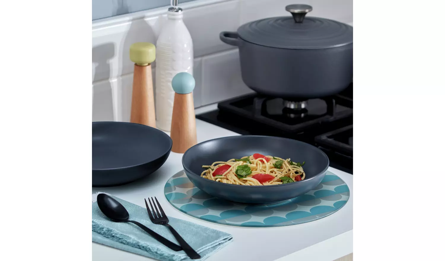 Habitat Matte Glaze 12 Piece Stoneware Dinner Set - Charcoal