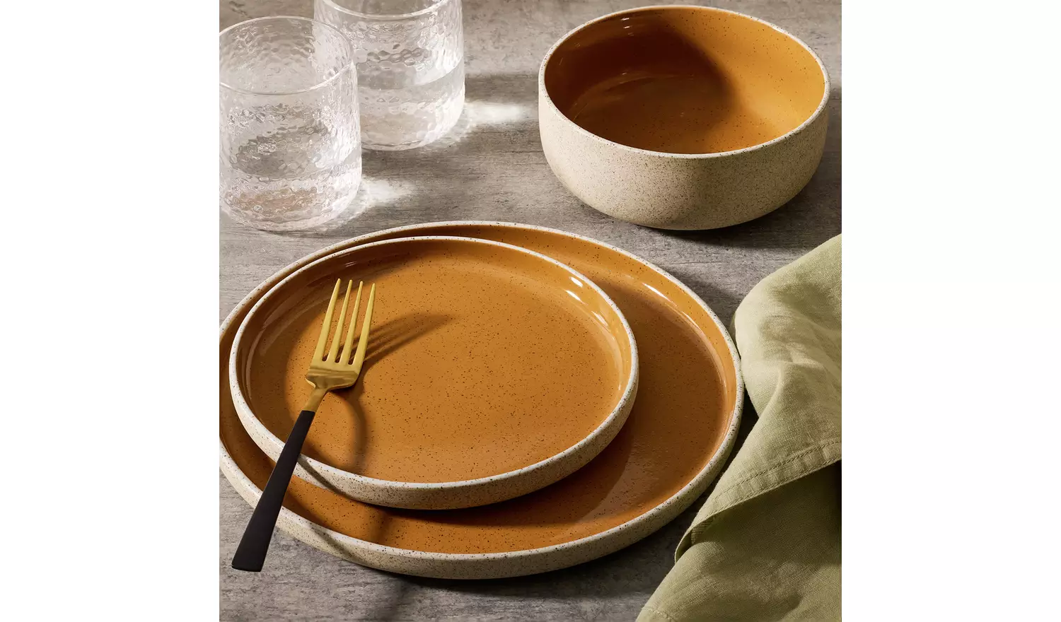 Habitat Raw Edge Speckle 12 Piece Stoneware Dinner Set-Camel