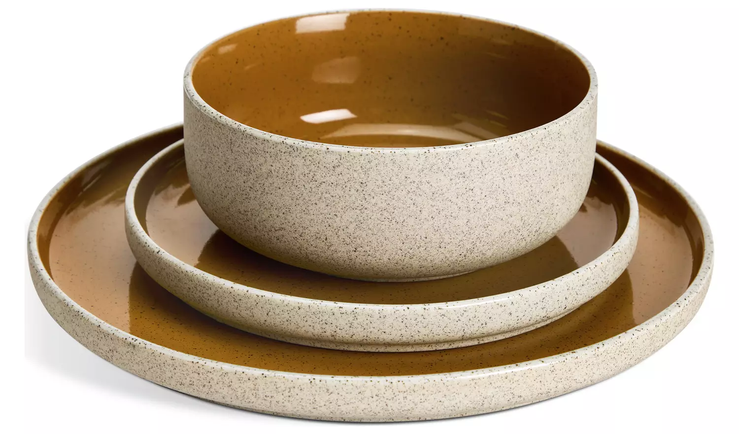 Habitat Raw Edge Speckle 12 Piece Stoneware Dinner Set-Camel