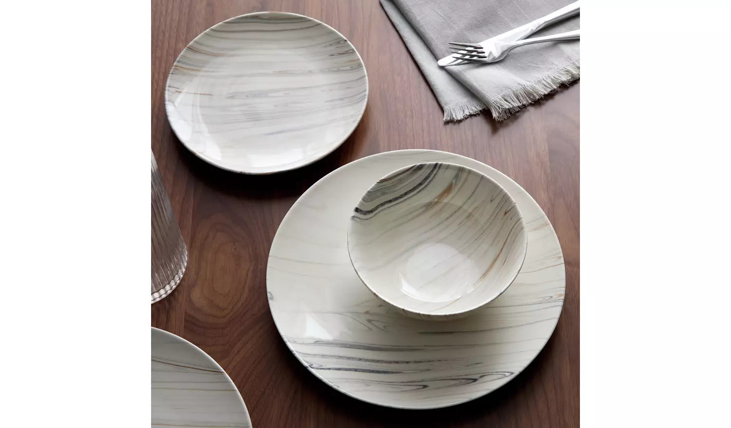 Habitat Marble Slip 12 Piece Stoneware Dinner Set - Cream