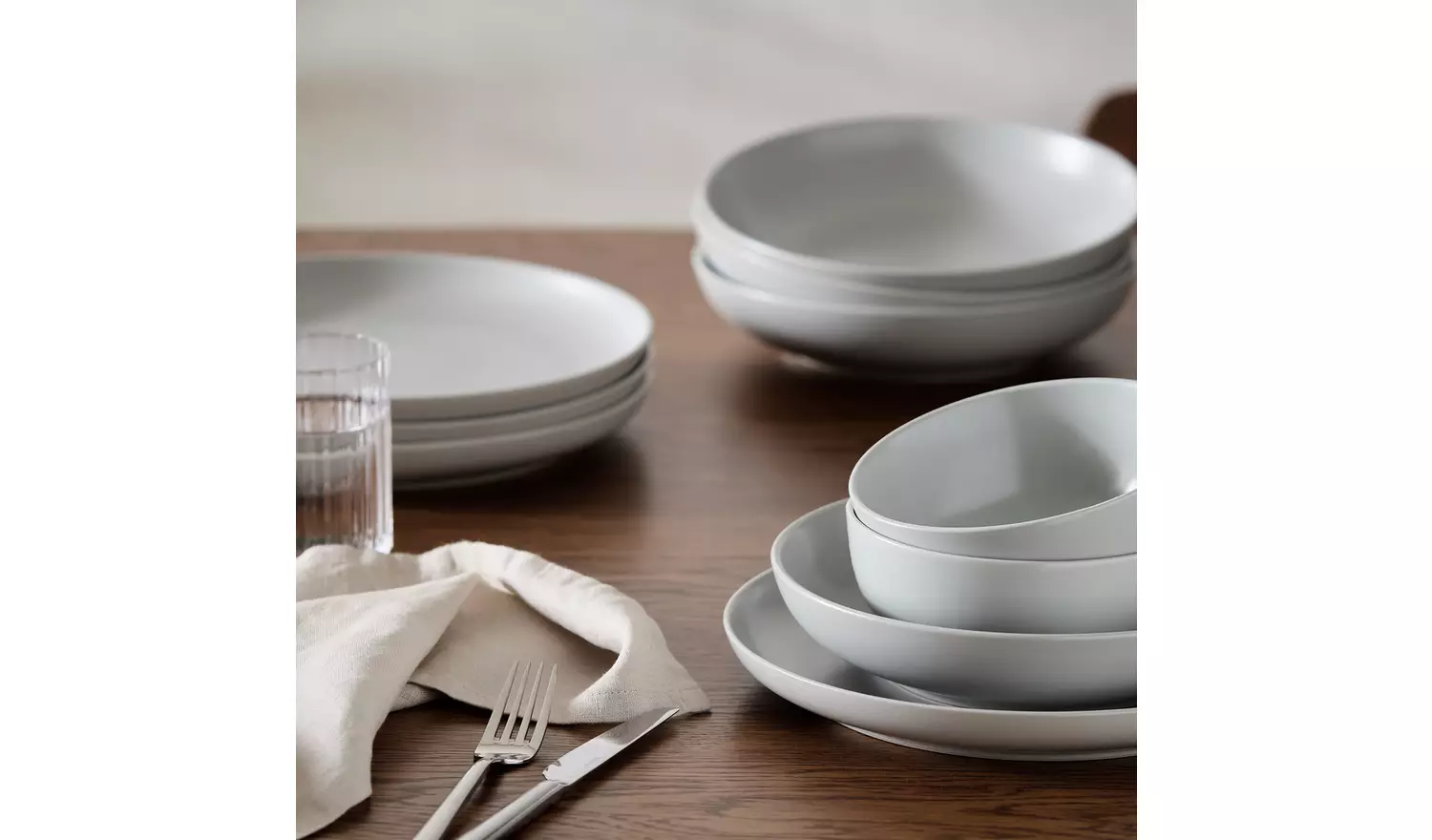 Habitat 12 Piece Stoneware Dinner Set - Matte Grey
