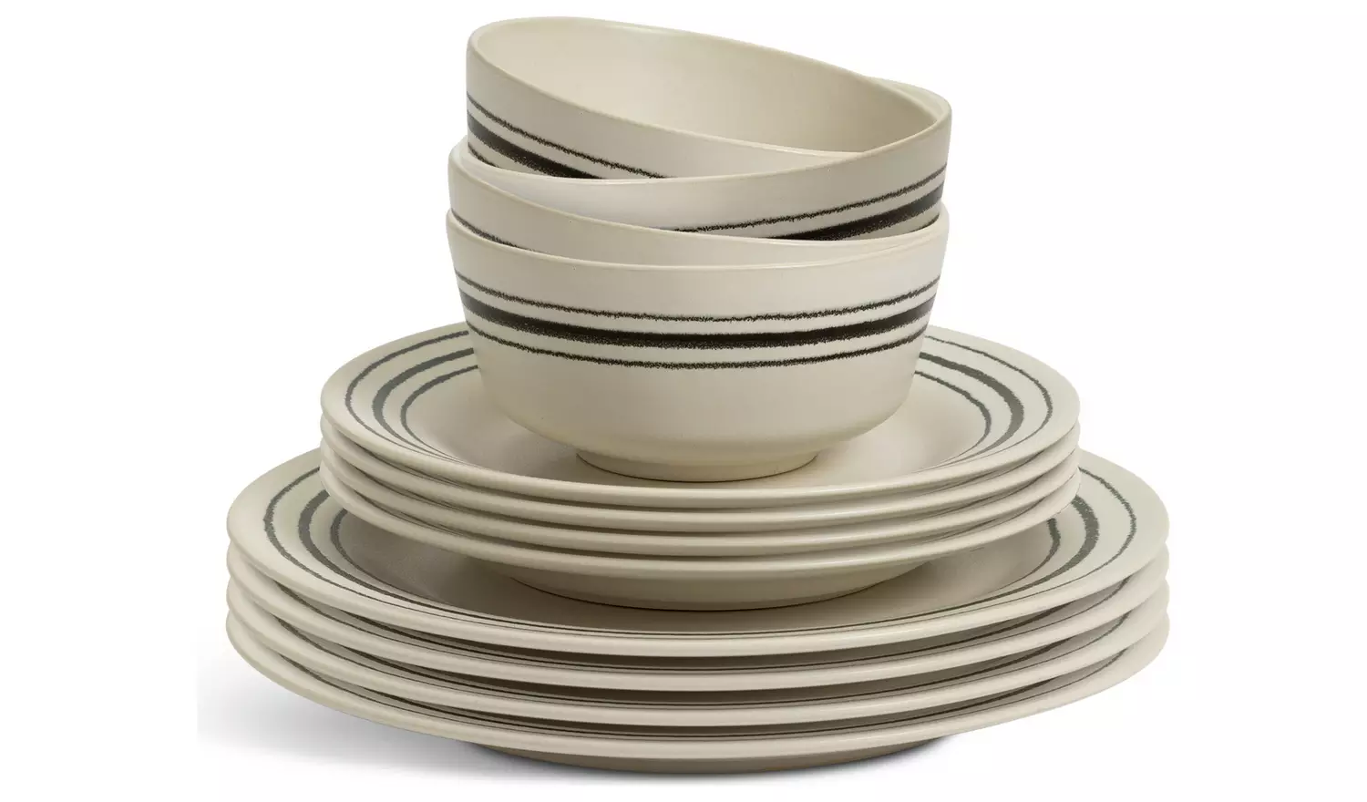 Habitat Lines 12 Piece Stoneware Dinner Set - Matt Cream