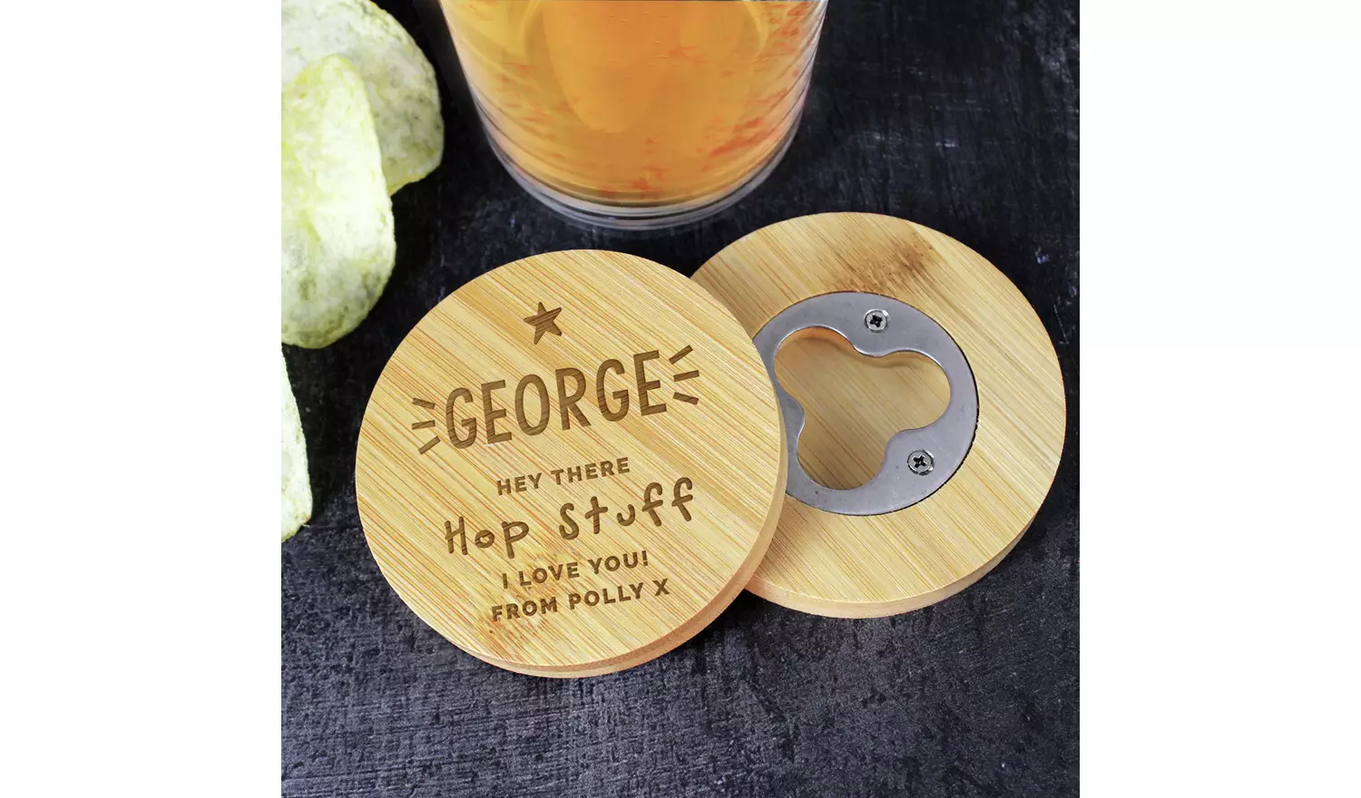 Personalised Message Star Bamboo Bottle Opener Coaster