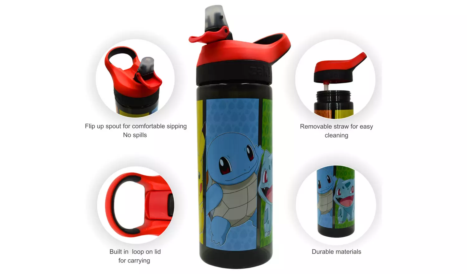Zak Atlantic Pokemon Multicolour Sipper Water Bottle - 600ml