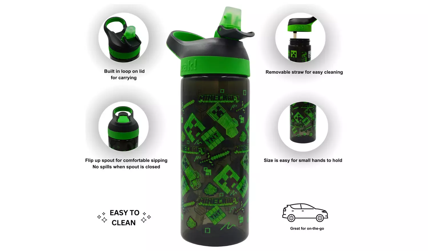 Zak Atlantic Minecraft Acid Sketch Sipper Water Bottle-600ml