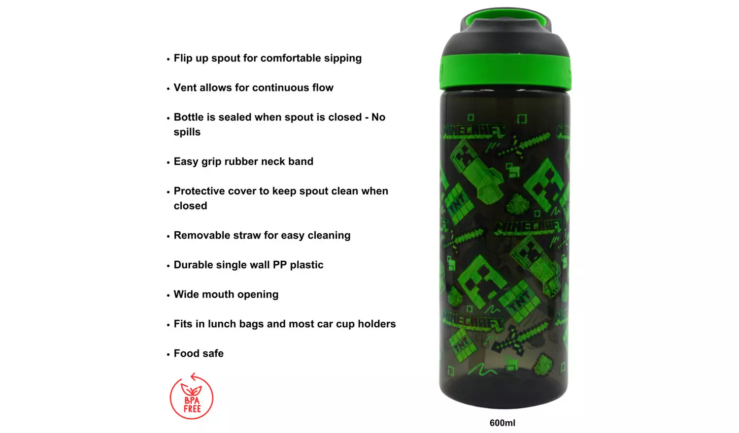 Zak Atlantic Minecraft Acid Sketch Sipper Water Bottle-600ml