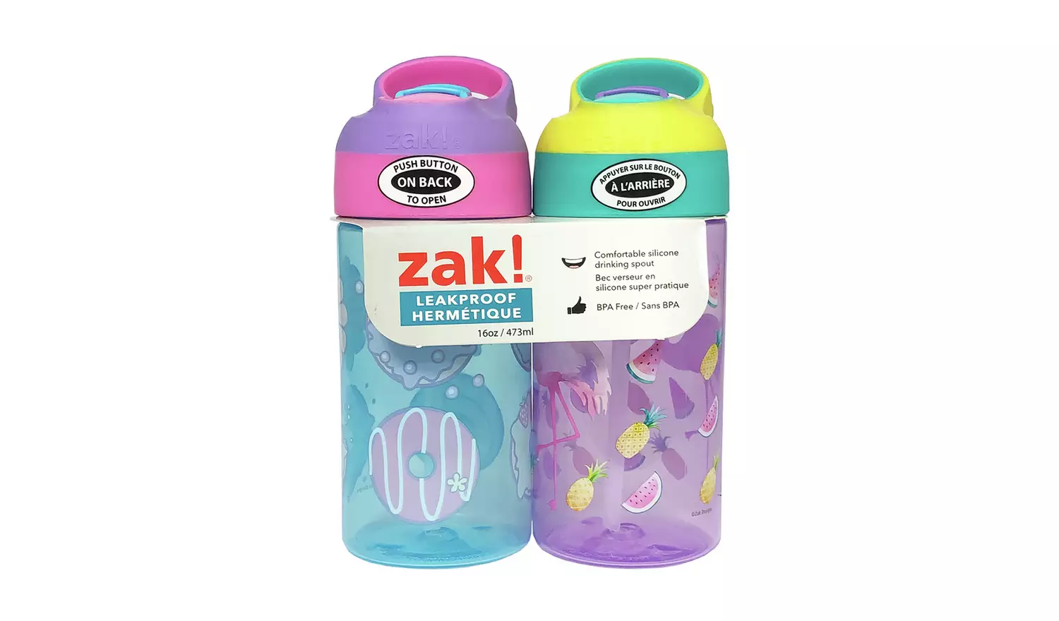 Zak Generic Set of 2 Flamingo & Donut Bottles