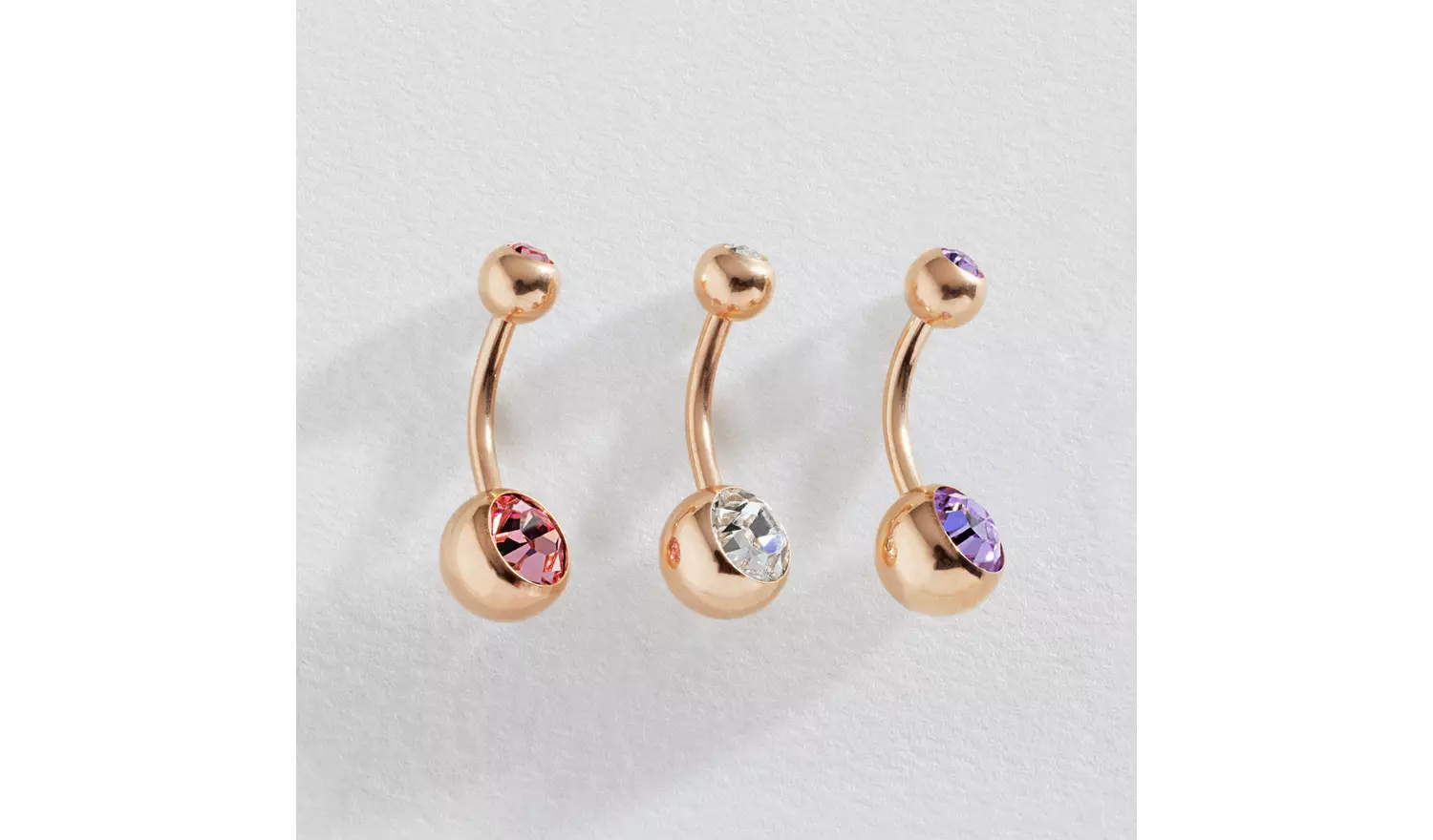 Revere 9ct Rose Gold Plated Crystal Belly Bars - Set of 3