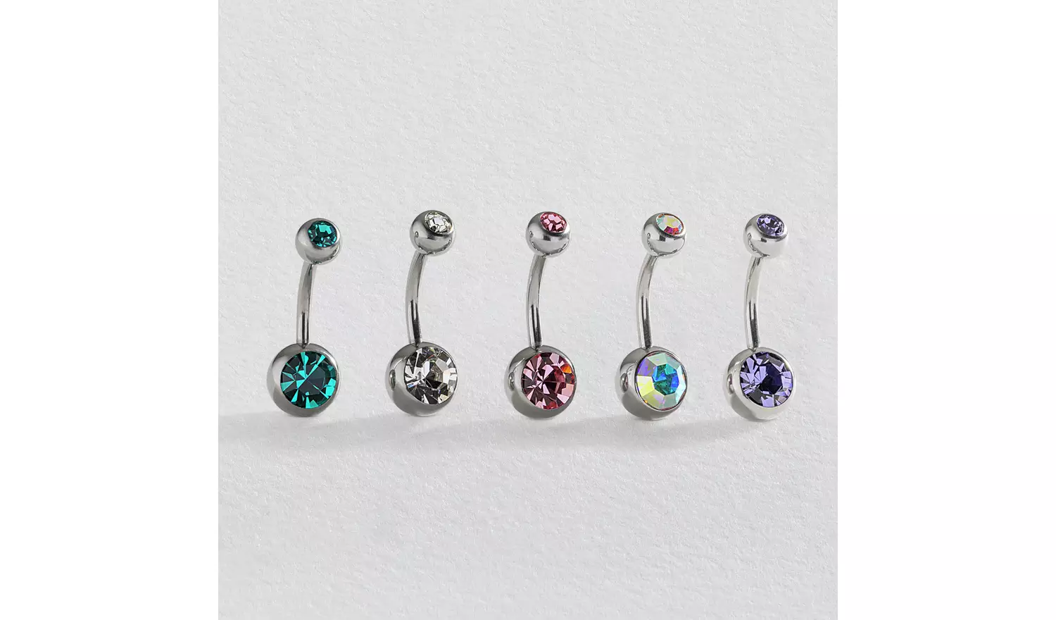 Revere Surgical Steel Crystal Belly Bars - Set of 5
