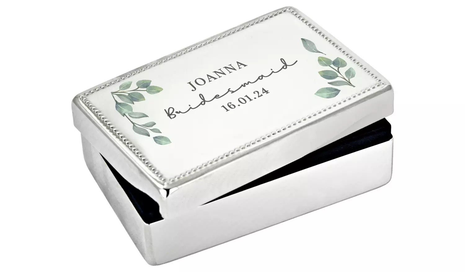 Personalised Message Botanical Rectangular Jewellery Box