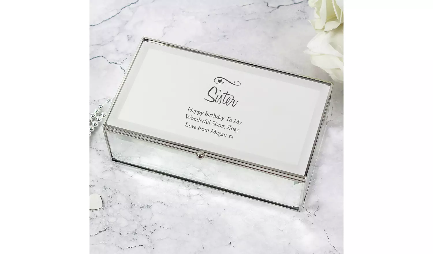 Personalised Message Swirls And Hearts Jewellery Box