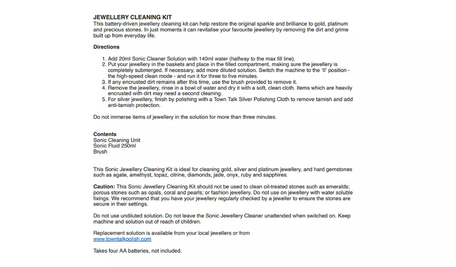 Town Talk Sonic Jewellery Cleaning Kit