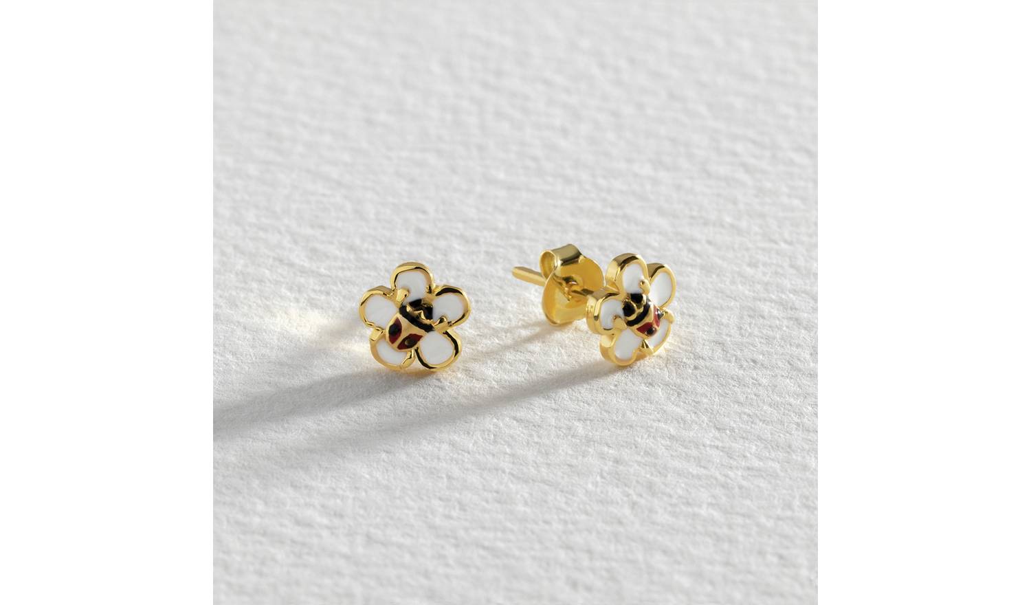 Revere Kid's Gold Plated Silver Enamel Flower Stud Earrings