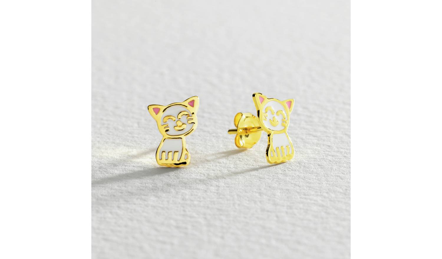 Revere Kid's Gold Plated Sterling Silver Cat Stud Earrings