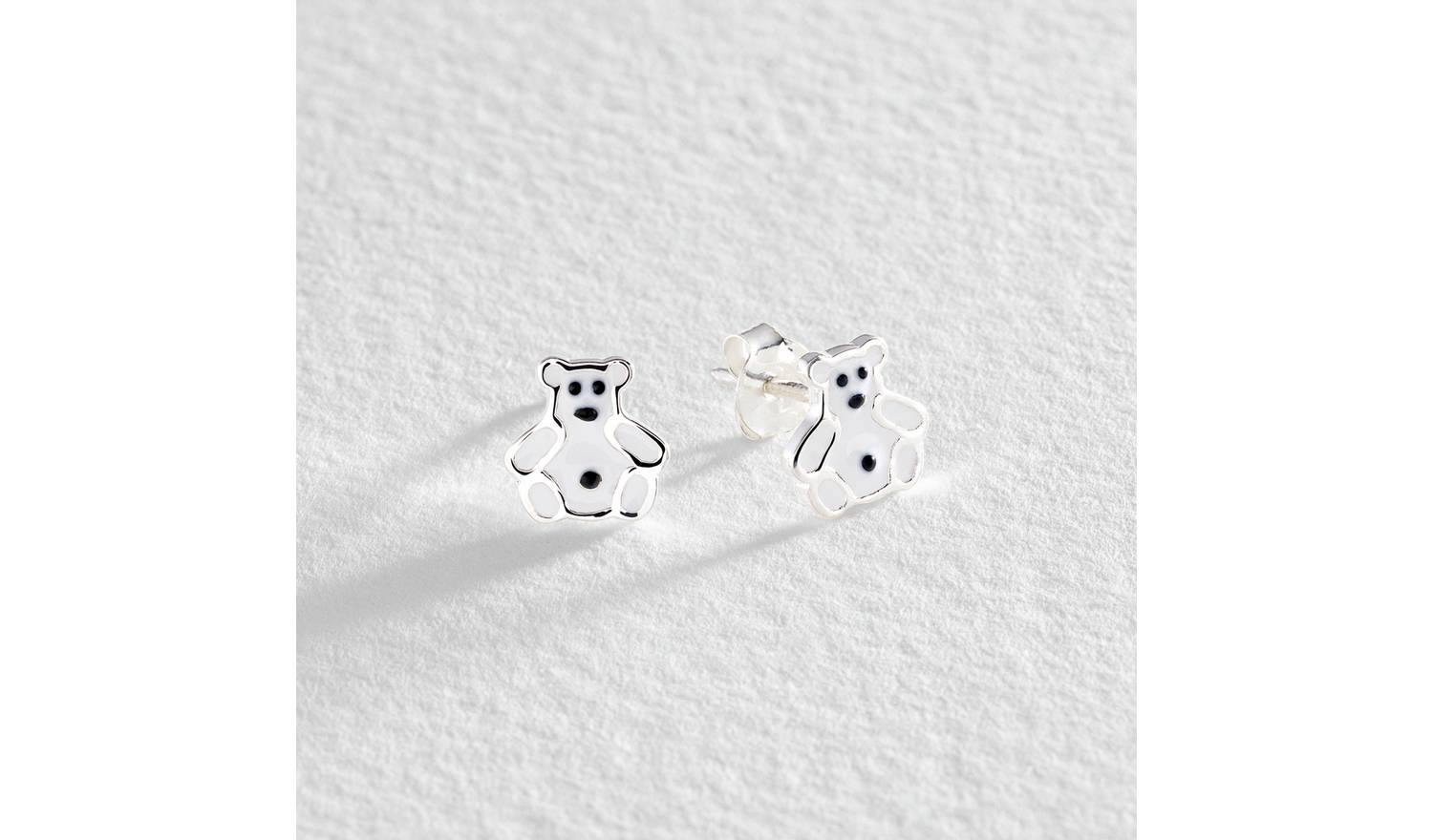 Revere Kid's Sterling Silver Enamel Polar Bear Stud Earrings