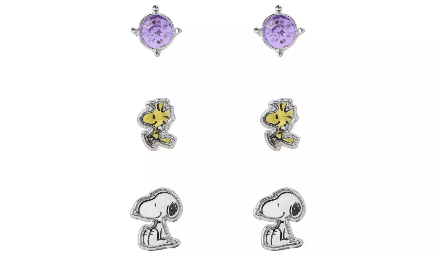 Peanuts Official Snoopy Stud Earrings - Pack of 3