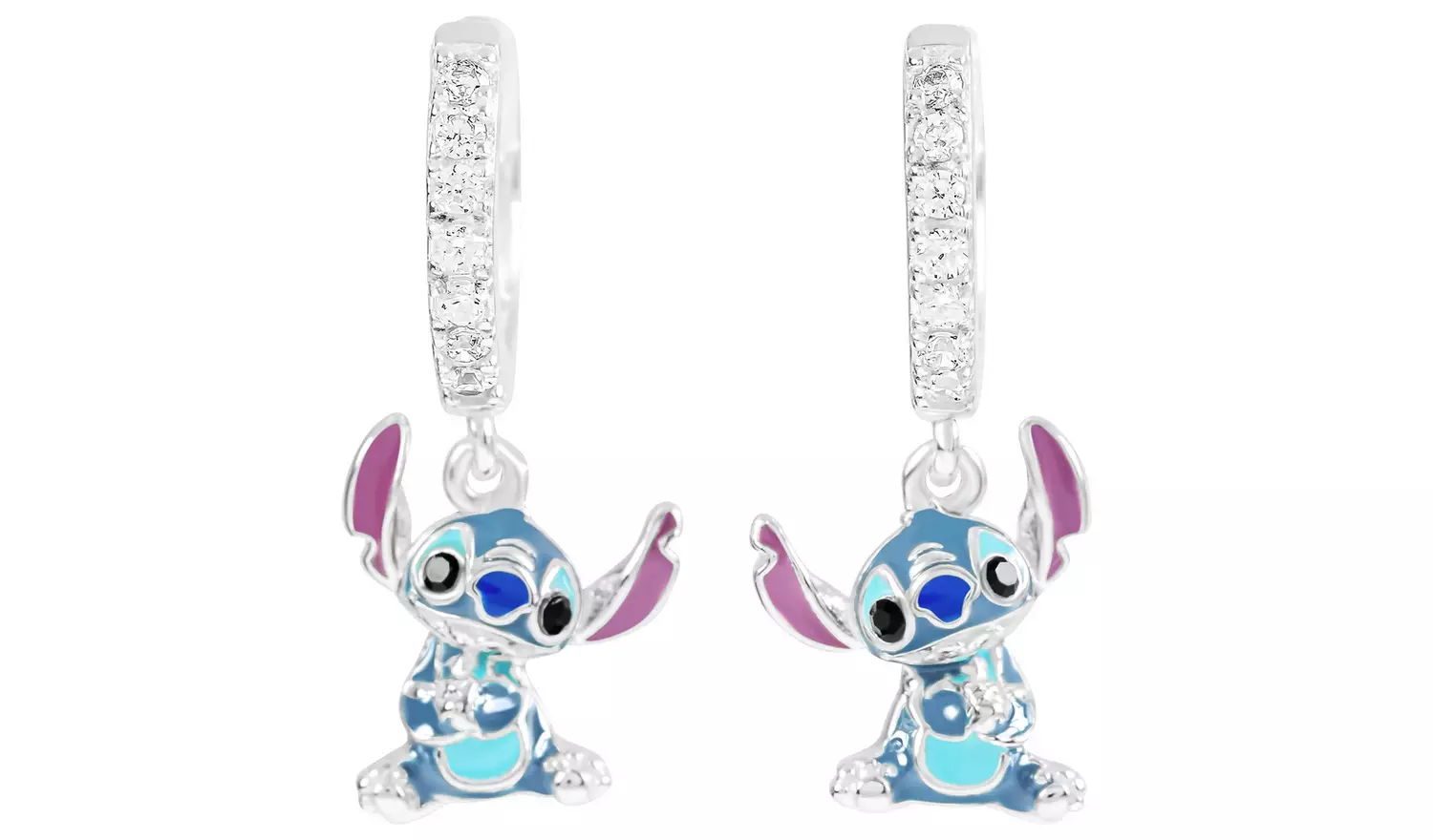 Disney Sterling Silver Stitch Charm Hoop Earrings