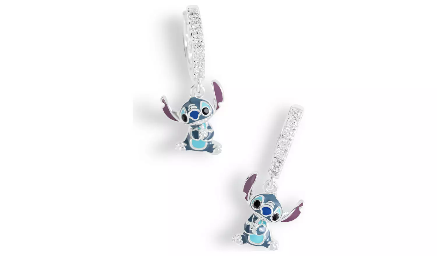 Disney Sterling Silver Stitch Charm Hoop Earrings