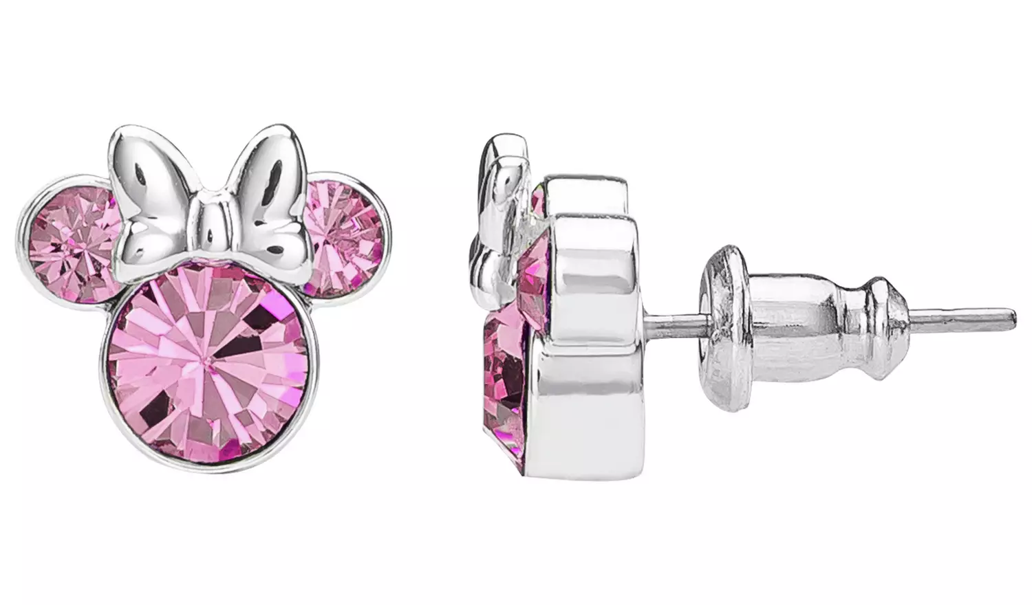 Disney Minnie Mouse Silver Plated Pink Crystal Stud Earrings