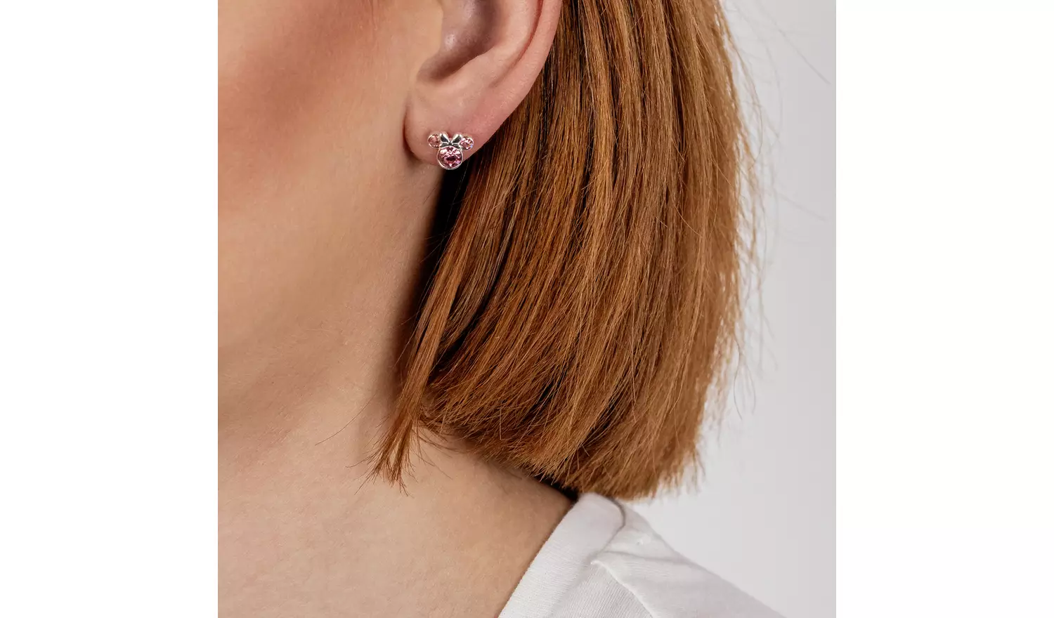 Disney Minnie Mouse Silver Plated Pink Crystal Stud Earrings