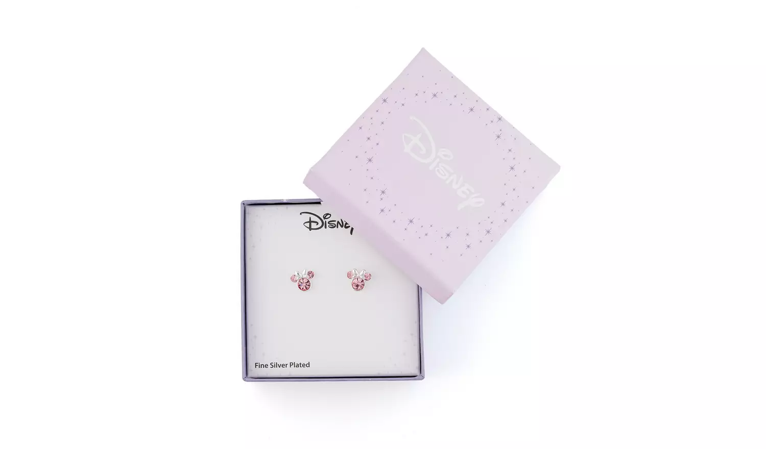 Disney Minnie Mouse Silver Plated Pink Crystal Stud Earrings