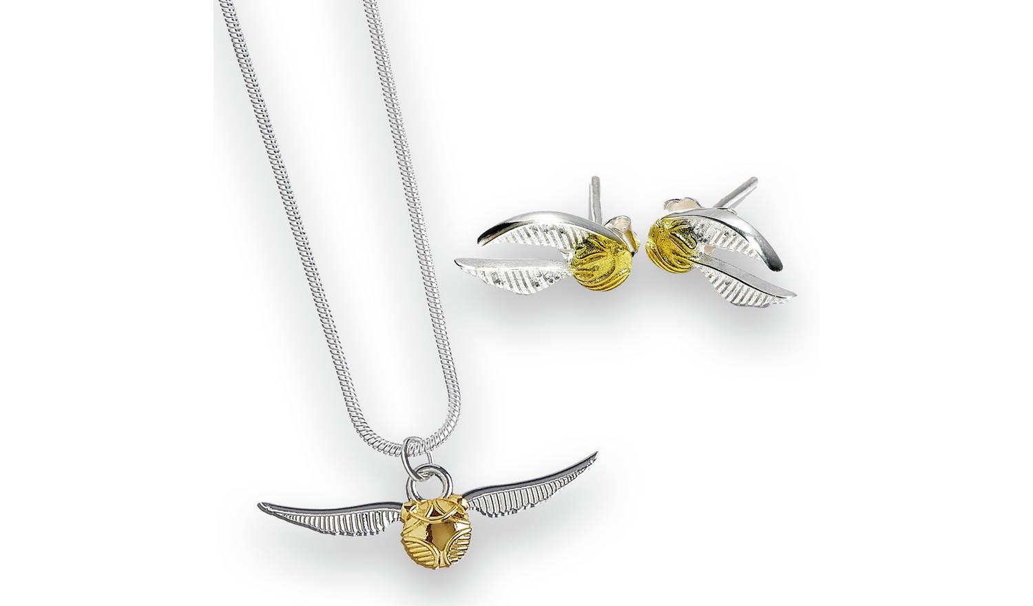Harry Potter Snitch Silver Necklace and Earring Set