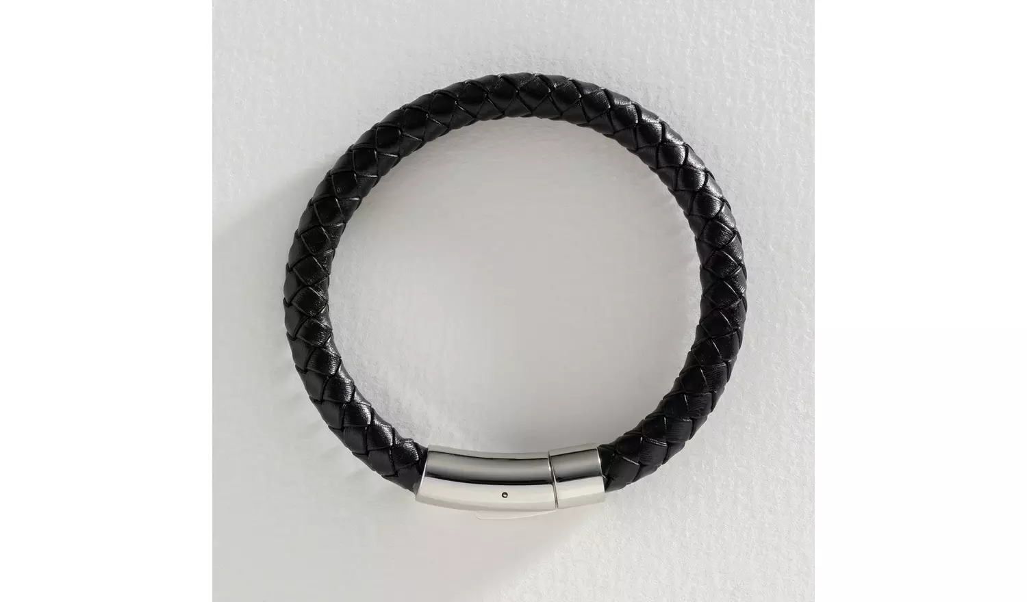 Revere Men's Black Leather Stainless Steel Braided Bracelet