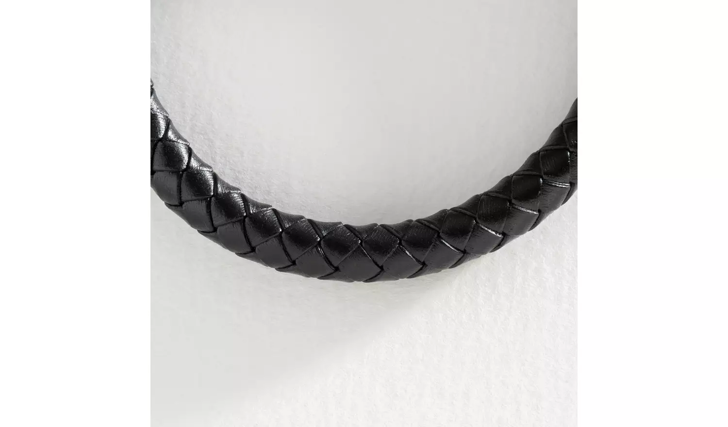 Revere Men's Black Leather Stainless Steel Braided Bracelet