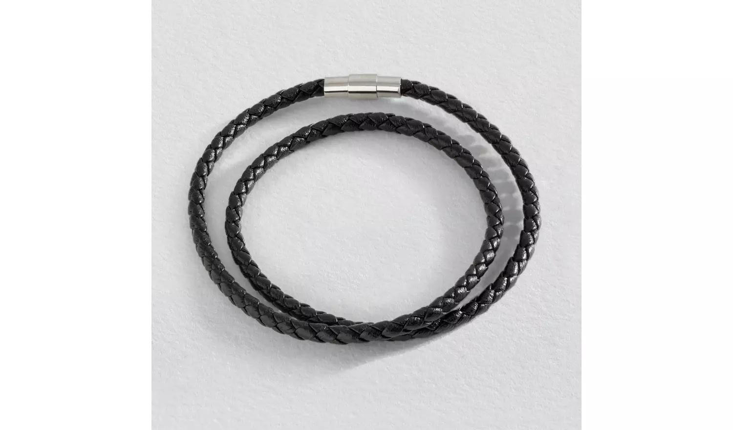 Revere Black Leather Plaited Bracelet