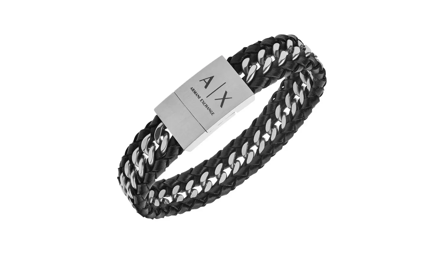 Armani Exchange Leather and Stainless Steel Bracelet