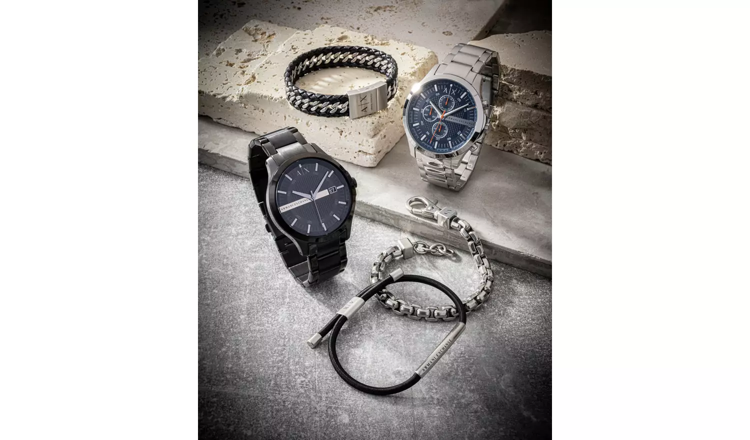 Armani Exchange Leather and Stainless Steel Bracelet